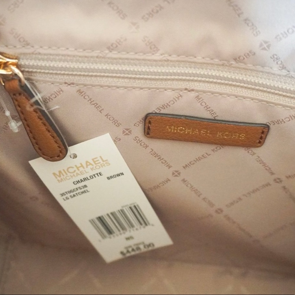 NWT Michael Kors Charlotte Brown large Satchel Bag - Picture 14 of 15